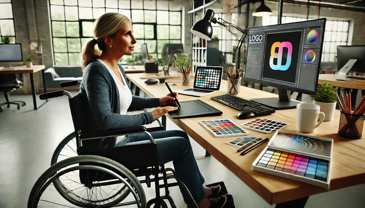 una logo designer in una delle logo design companies al lavoro